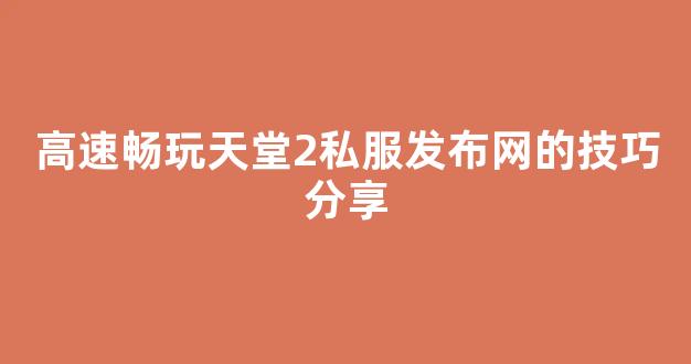 高速畅玩天堂2私服发布网的技巧分享